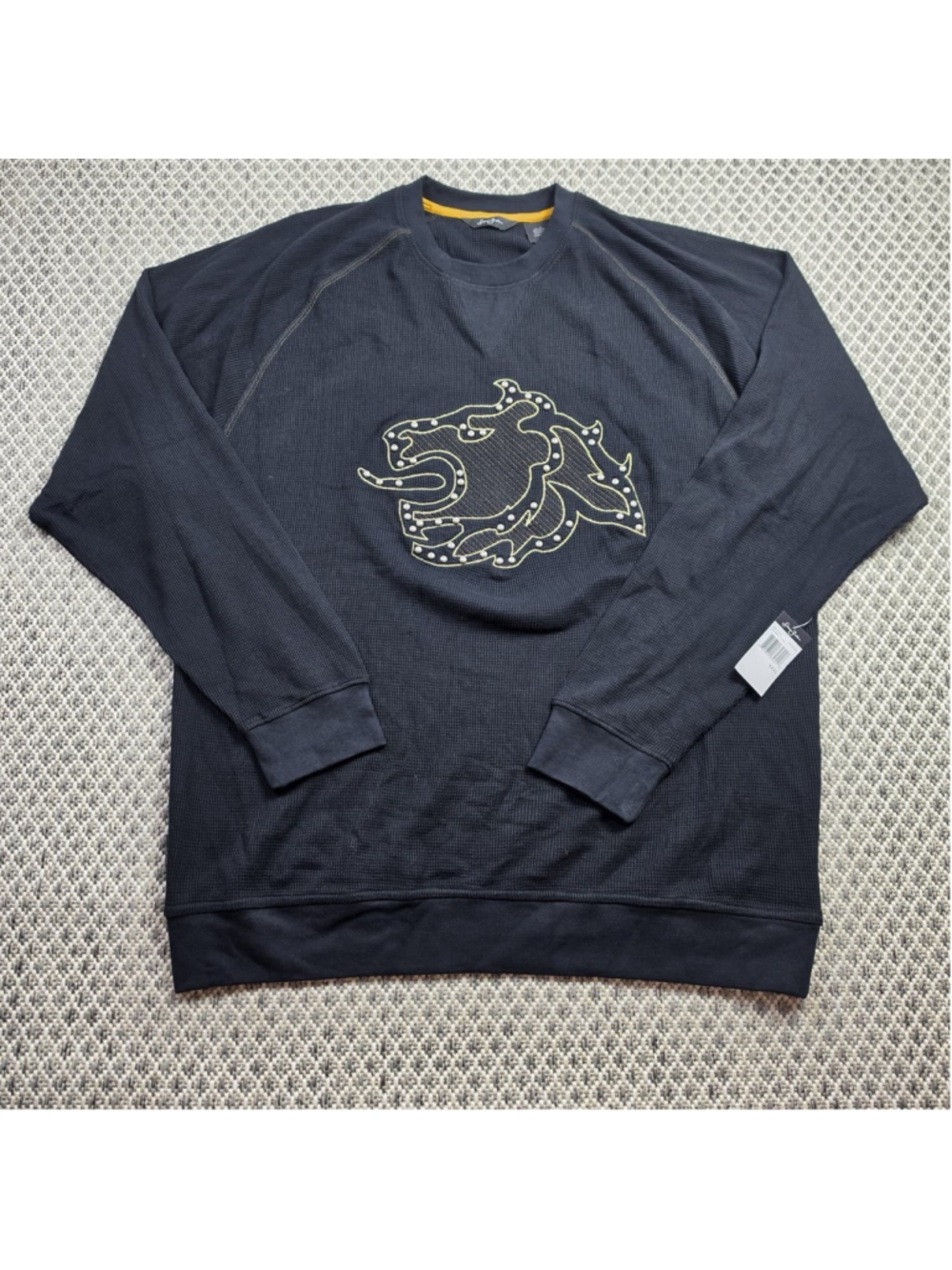 Sean John Waffle Knit Thermal Sweatshirt Black Studded Lion Logo NWT Men’s XXXL
